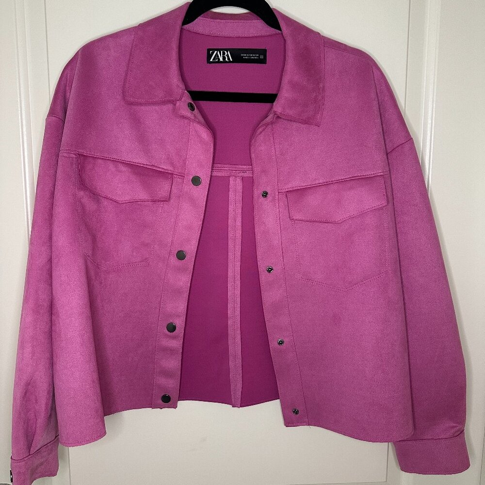 Zara 'suede' pink cropped jacket